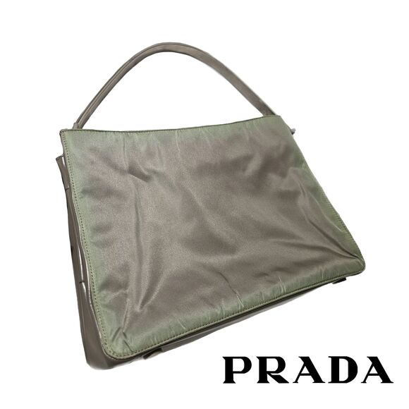 Prada - Iridescent Olive Green & Grey Leather Structured Shoulder Bag VGUC, VTG - Picture 1 of 12